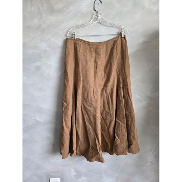 White Stag Dresses & Skirts - Midi Modest Brown Paneled Linen Blend Skirt Size 16 A Line